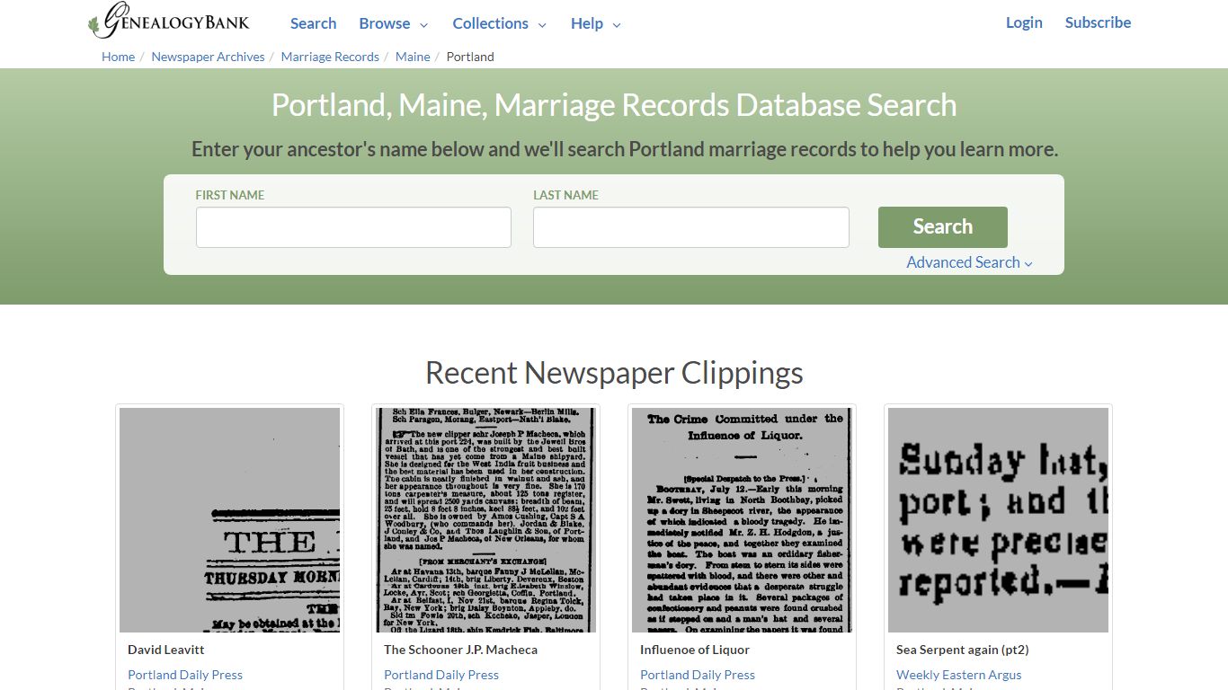 Portland, Maine, Marriage Records Online Search - GenealogyBank