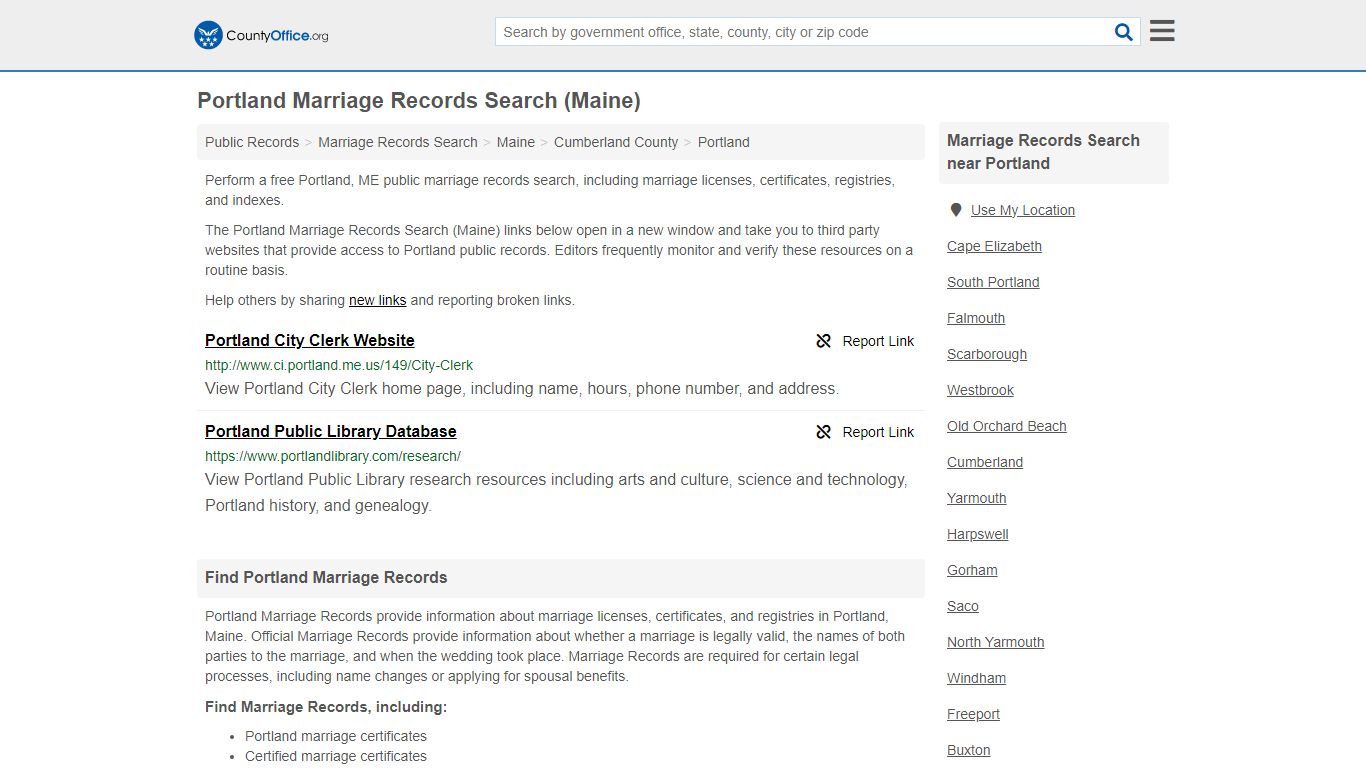 Portland Marriage Records Search (Maine) - County Office