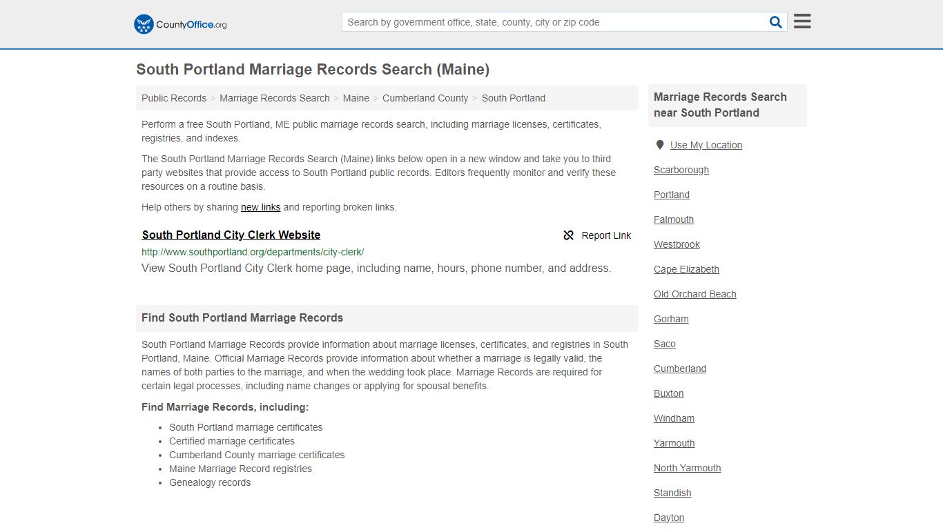 South Portland Marriage Records Search (Maine) - County Office